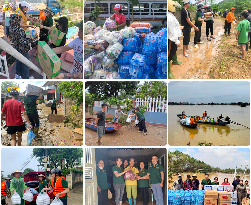 Các nhóm, đạo tràng ở Nam Định, Yên Bái, Thái Nguyên, Bắc Giang, Lào Cai,... chuyển cơm cứu trợ tới bà con bị ảnh hưởng bởi bão lũ  