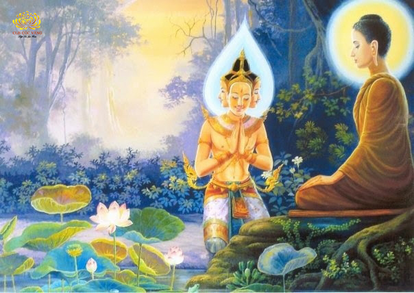 Nhờ quy y Tam Bảo, vua trời Đế Thích thoát được kiếp súc sinh, nhập lại thân trời, đầy đủ năm đức tướng xưa (ảnh minh họa)