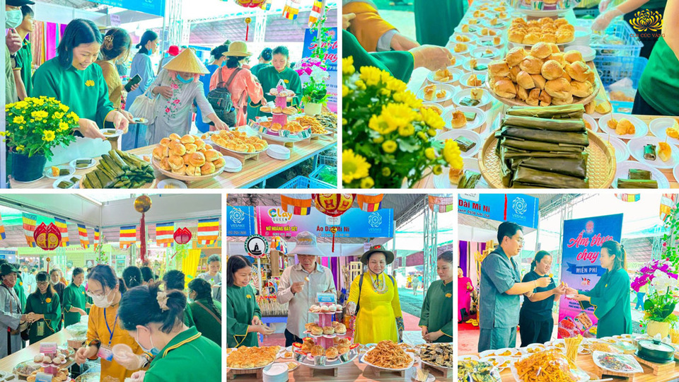 Gian hàng ẩm thực chay CLB Cúc Vàng – Tập Tu Lục Hòa tại Lễ hội Văn hóa Phật giáo Vesak 2025