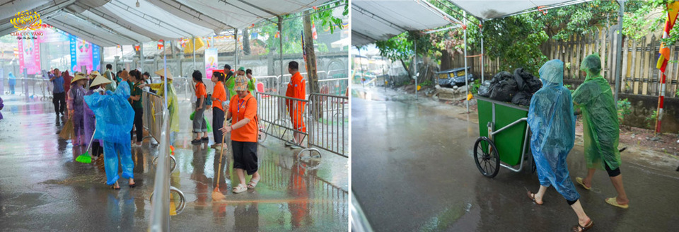 Phật tử tích cực dọn dẹp vệ sinh quanh khuôn viên chùa Phúc Sơn