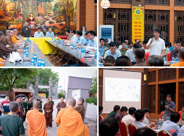 Ban tổ chức chùa Phúc Sơn và các đơn vị liên quan họp bàn, khảo sát trước khi cung rước Xá lợi Đức Phật