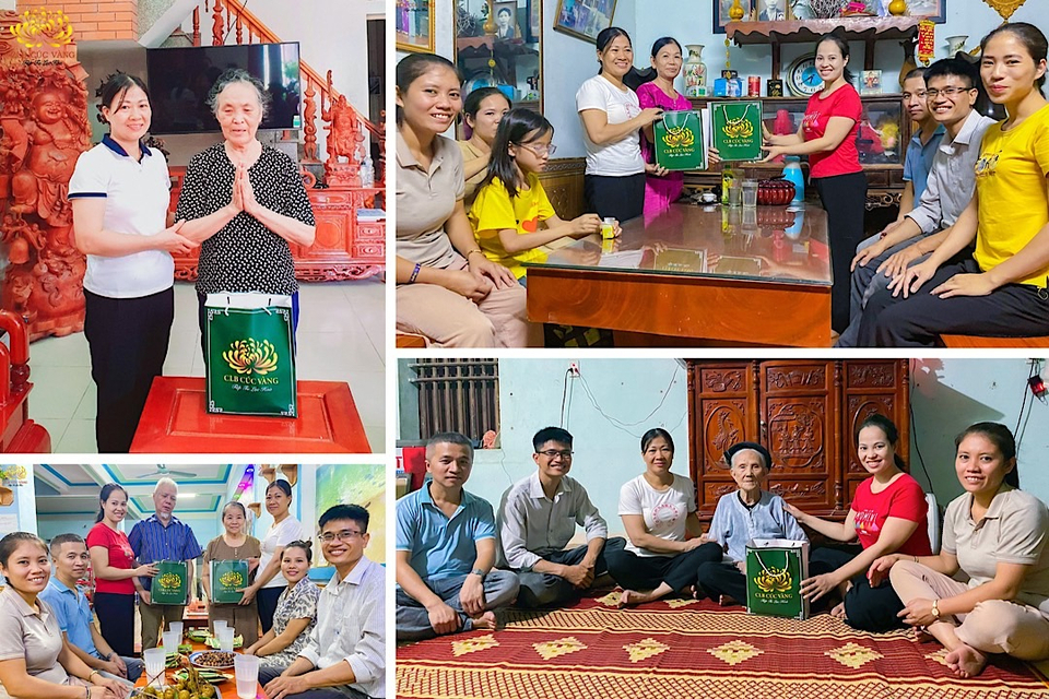 Đại diện đạo tràng Minh Tâm - Quán Lào, Thanh Hóa đã trao các phần quà tri ân tới cha mẹ Phật tử và các đạo hữu cao tuổi  