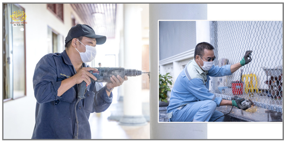 Phật tử Trương Hữu Bằng rất hoan hỷ khi làm việc, nếu có phải làm đêm cho kịp tiến độ cũng rất sẵn lòng