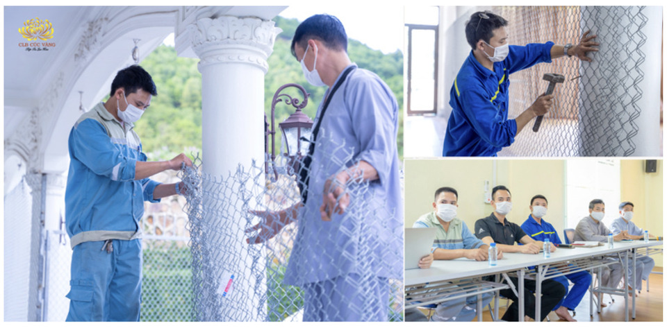 Phật tử Nguyễn Trường Giang (áo xanh - thuộc Ban Cơ Khí) mong mỏi sớm hoàn thiện nơi ở tốt nhất đón bà con từ miền Nam trở về