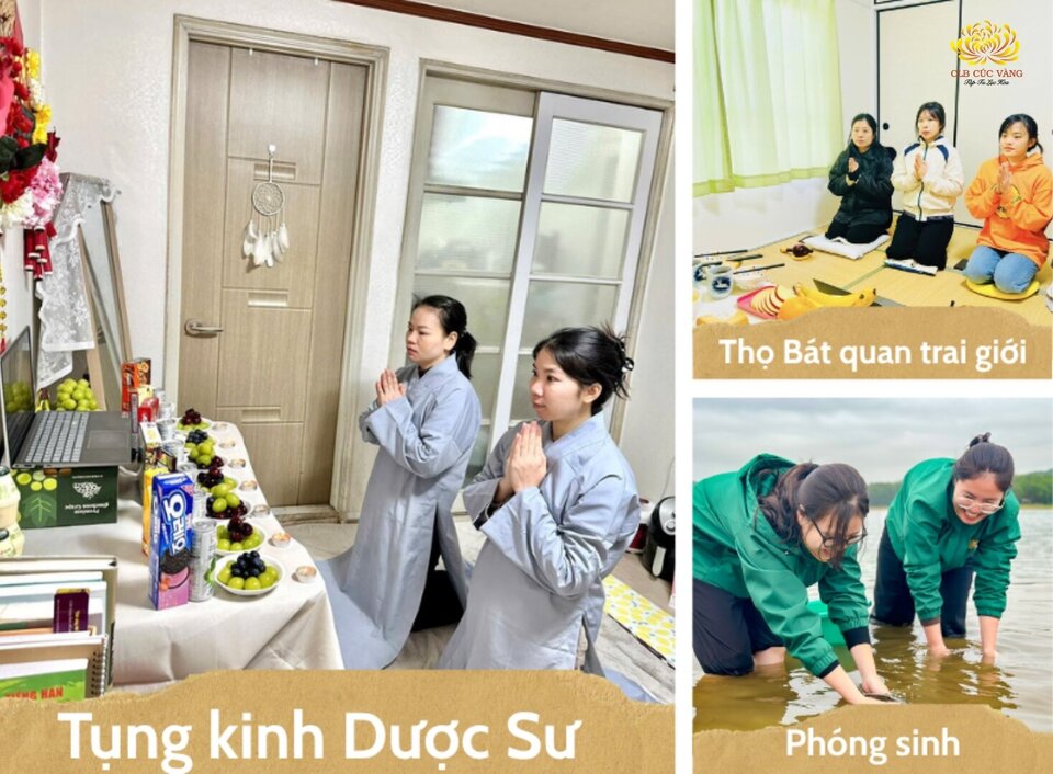 Phật tử CLB Cúc Vàng tham gia tụng và hành trì theo kinh Dược Sư để cầu cho bản thân và gia đình một năm được sức khỏe, tiêu tai diên thọ