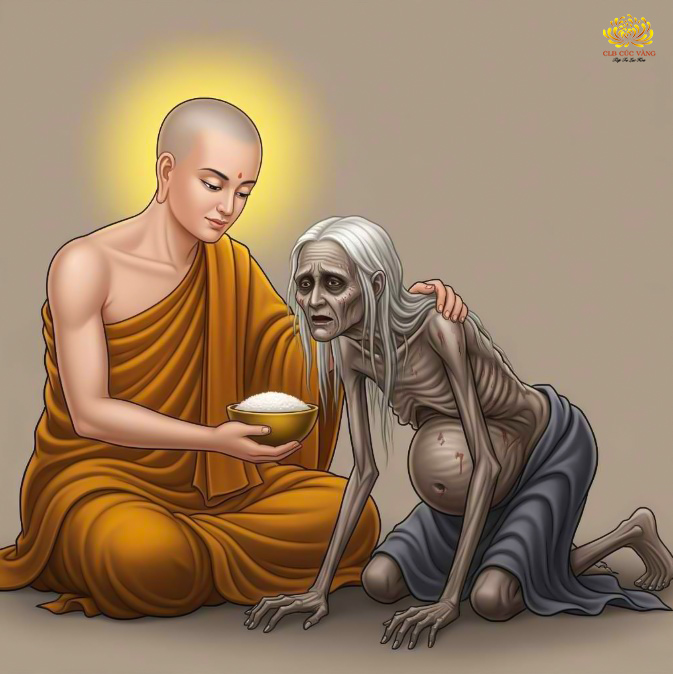 Ngài Mục Kiều Liên dù có thần thông cao siêu cũng không thể giúp mẹ mình hết đói (ảnh minh họa)