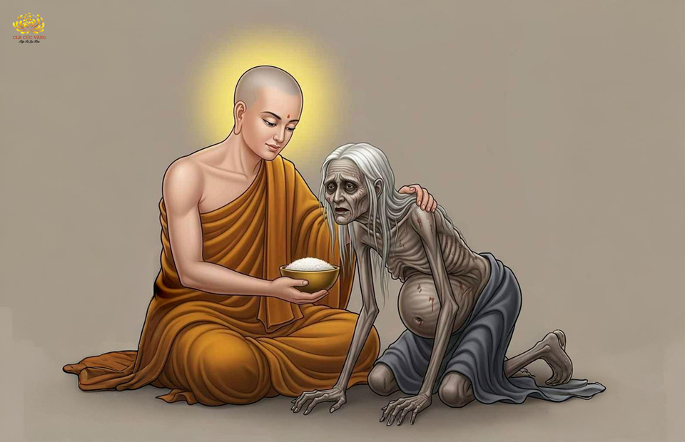 Tôn giả Mục Kiều Liên cứu mẹ thoát kiếp ngạ quỷ, sinh lên cõi trời (ảnh minh họa)