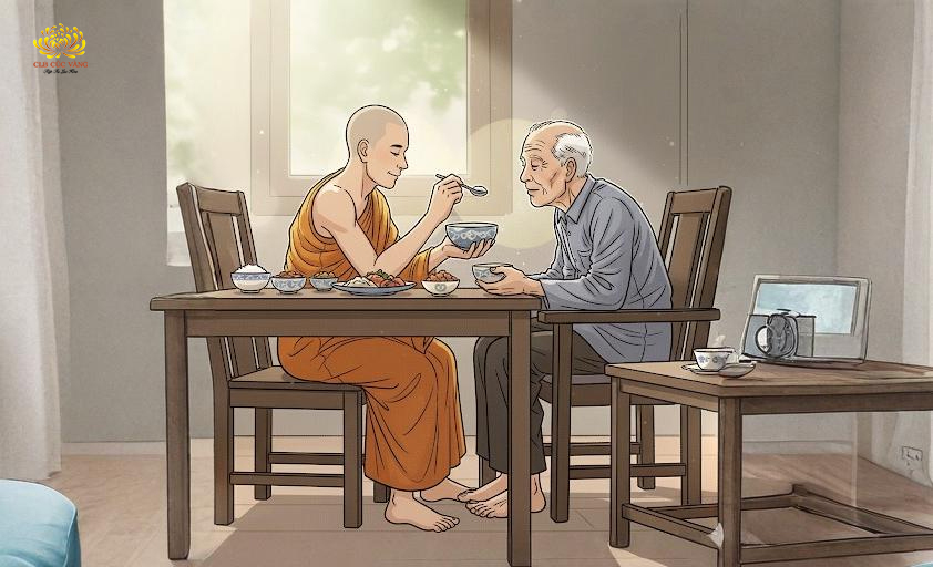Giới luật chư Tăng quy định người xuất gia có thể chăm sóc cha mẹ khi cha mẹ ốm đau, bệnh trọng, không ai bên cạnh (ảnh minh họa)
