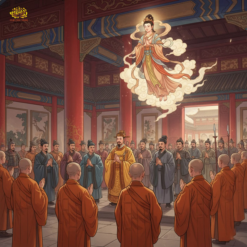 Nhờ sám hối theo bộ kinh Lương Hoàng Sám, hoàng hậu Hy Thị đã thoát nạn và sinh lên cõi trời (ảnh minh họa)
