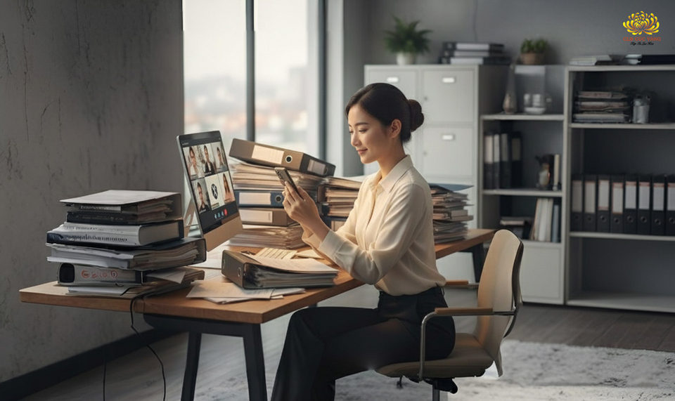 Dùng điện thoại khi đang cần tập trung vào công việc khiến ta xao nhãng, mất tinh tấn (ảnh minh họa)