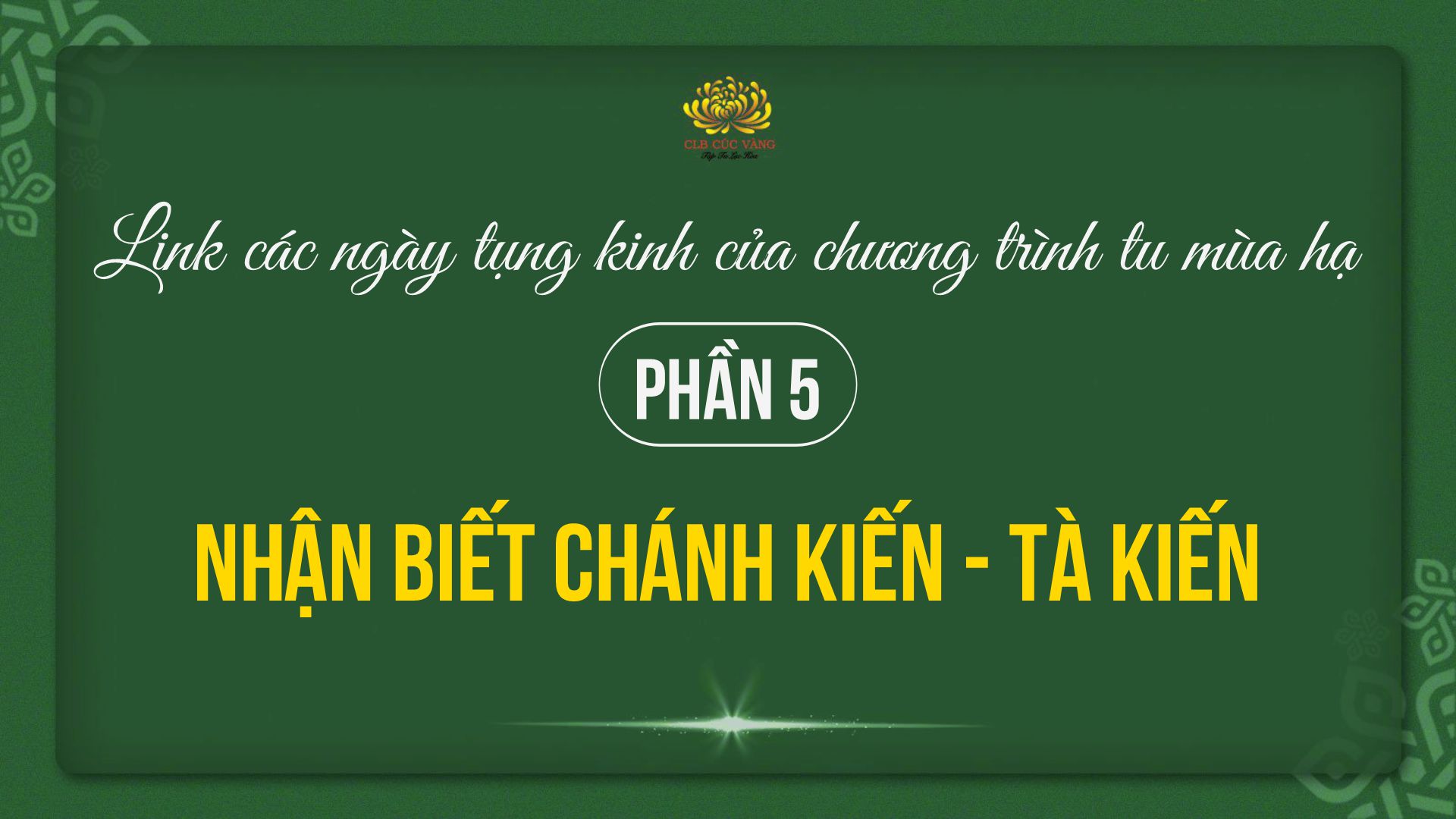 Link các ngày tụng kinh của chương trình tu mùa hạ - PHẦN 5: Nhận biết chánh kiến - tà kiến