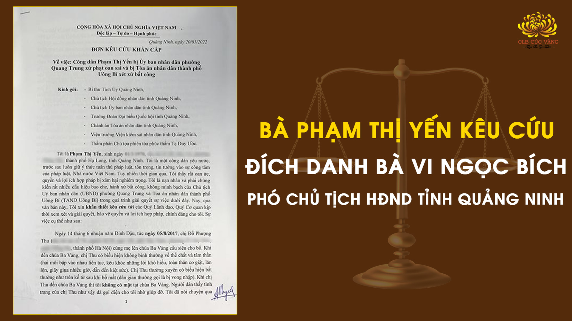 Bà Phạm Thị Yến kêu cứu đích danh bà Vi Ngọc Bích – Phó Chủ tịch HĐND tỉnh Quảng Ninh