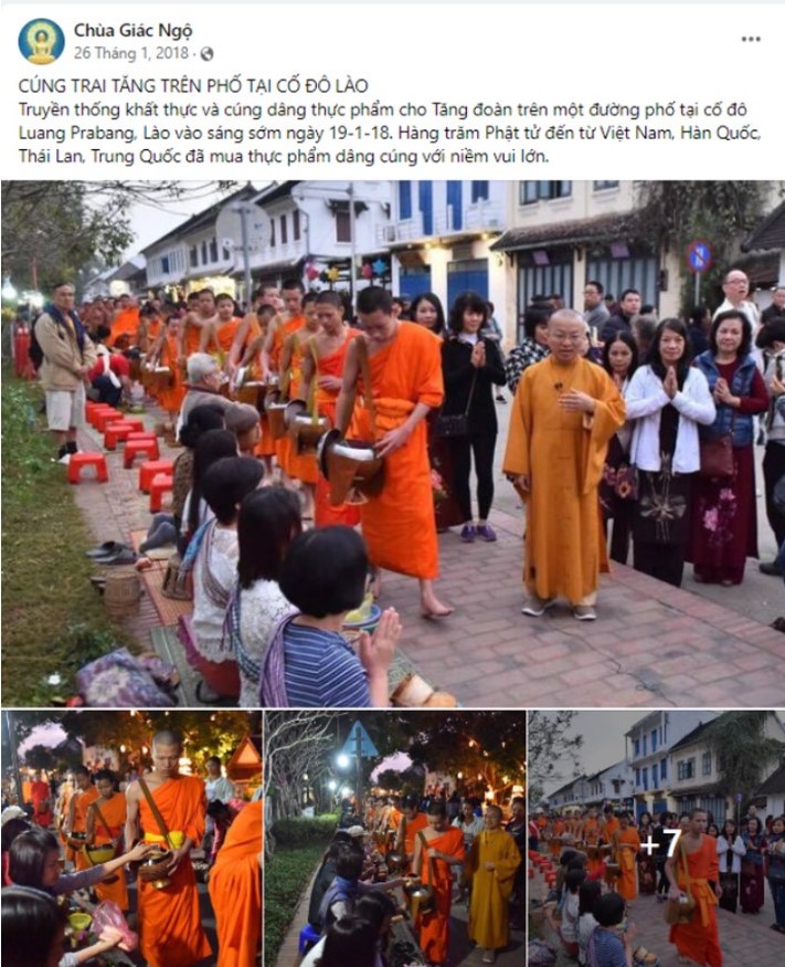 Lễ sớt bát tại cố đô Luang Prabang, Lào - nơi chư Tăng thọ nhận tiền cúng dường    của hàng trăm Phật tử, được Thượng tọa Thích Nhật Từ 