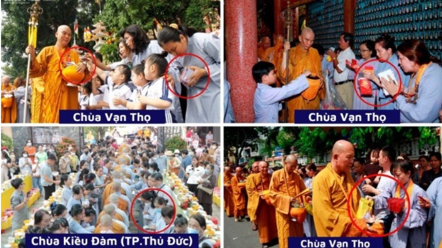 Hình ảnh các chùa nơi Thượng tọa Thích Nhật Từ làm Phó Trưởng ban Ban Trị sự,    trực tiếp nhận tiền cúng dường của Phật tử