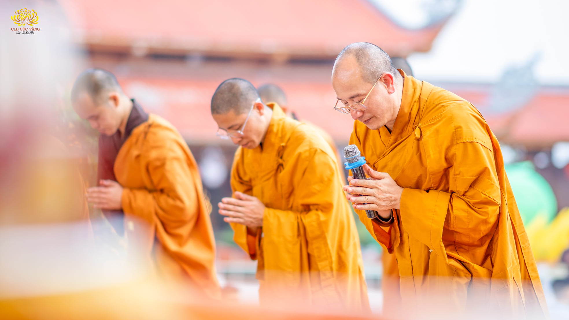 Tại chùa, Sư Phụ cùng chư tôn đức Tăng chùa Ba Vàng niêm hương bạch Phật