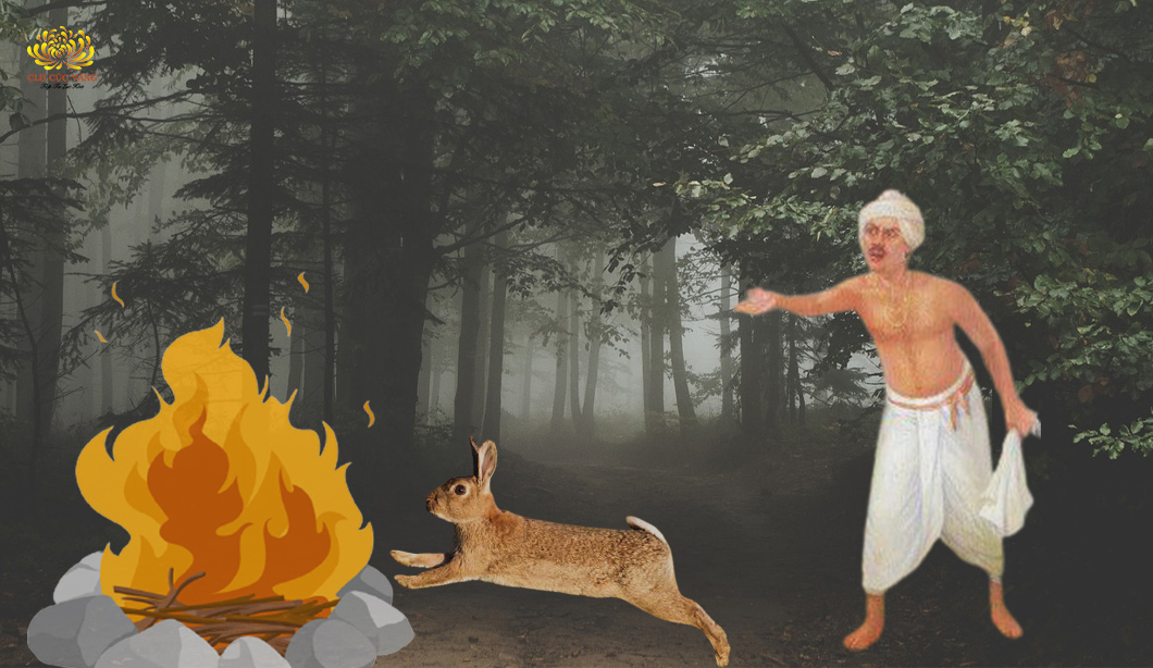 Thỏ tự nguyện nhảy vào lửa, nguyện lấy thịt của chính mình bố thí cho vị hành khất